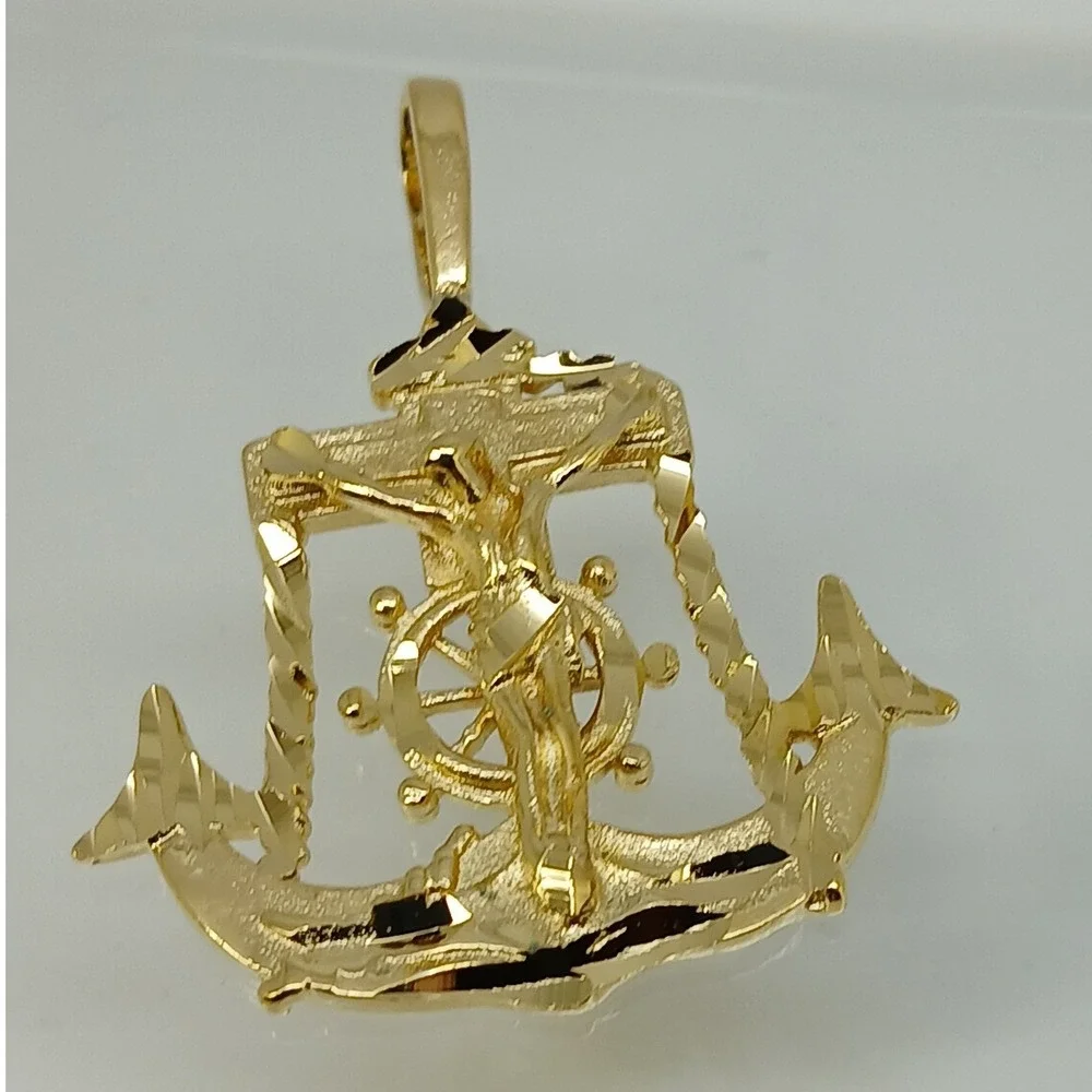 Vintage Karatbond Gold Anchor Crucifix Ship Wheel Pendant Made in USA Y2K NOS